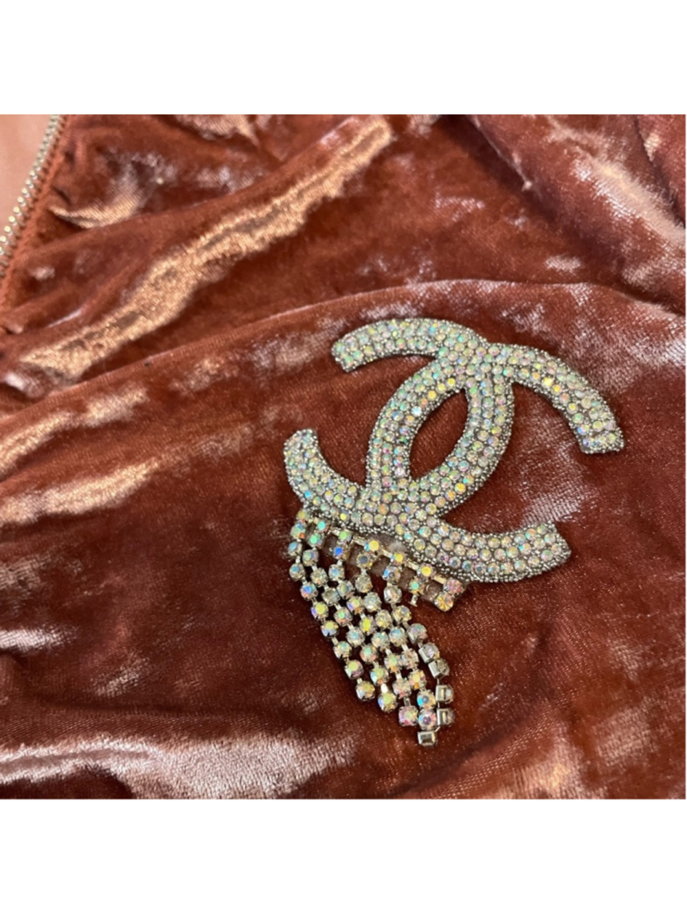 Velvet Zip-Front Jacket with Crystal CC Logo - unbranded - Picture 2 of 5